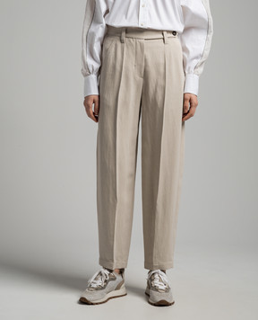 Brunello Cucinelli Beige linen trousers with monil ecolathoon chain MH579P8607
