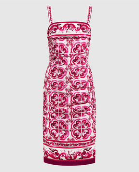 Dolce&Gabbana Pink dress made of silk with a Majolica print F6AHITHPADV