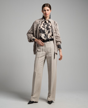 Brunello Cucinelli Beige linen pants with monil chain MH579P8548
