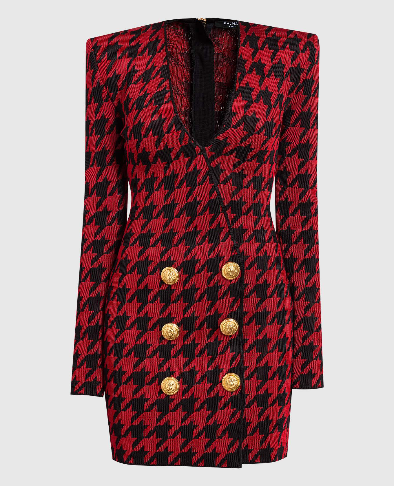 

Red houndstooth mini dress with branded buttons Balmain, Красный