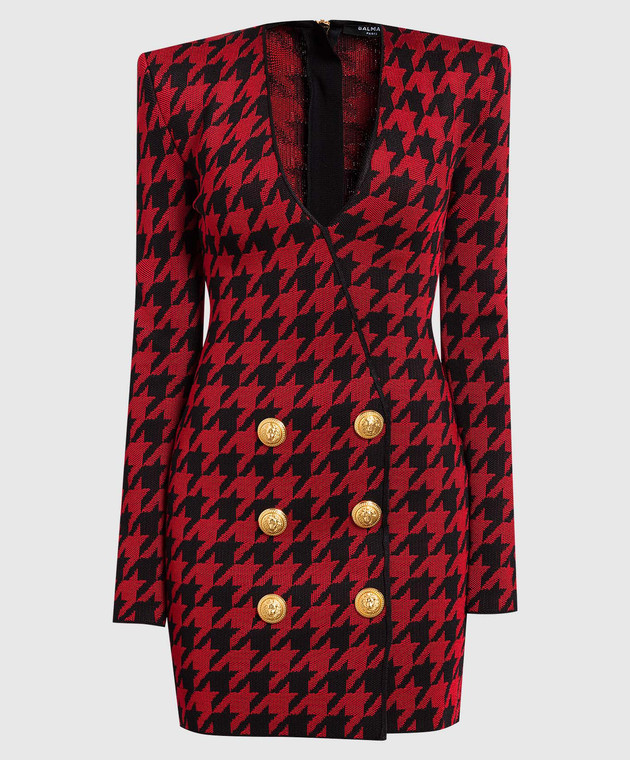 Balmain - Red houndstooth mini dress with branded buttons YF1R8025KC17 -  shop with European delivery at Symbol