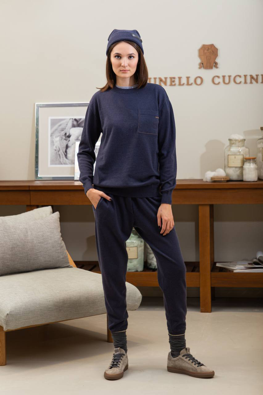 

Blue cashmere jumper with monil chain Brunello Cucinelli