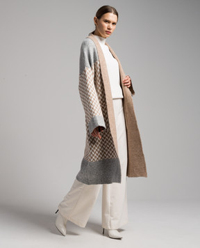 Vicolo Beige coat in a geometric pattern 77026R