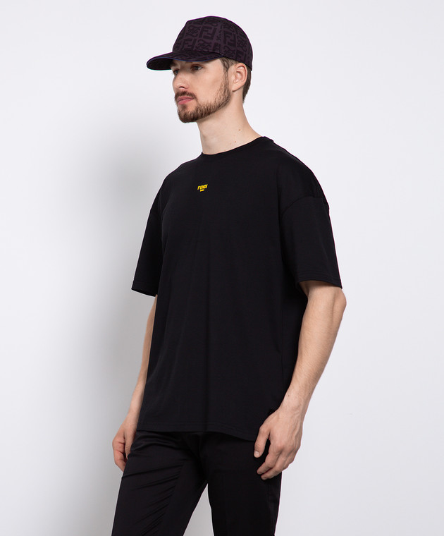 Fendi - Black T-shirt with logo embroidery FY3936AILB - shop Fendi - Black T-shirt with logo embroidery FY3936AILB - shop