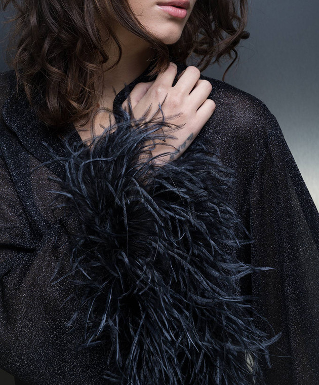 Oseree - Lumiere Plumage black blouse with ostrich feathers