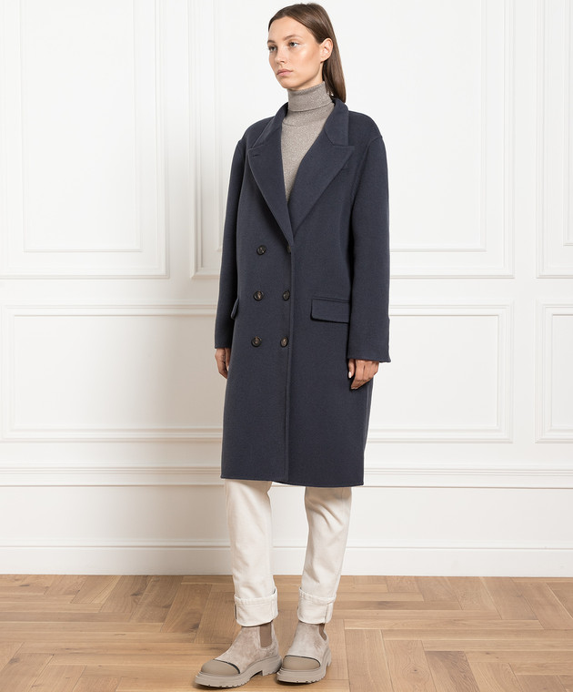 Brunello Cucinelli Blue double breasted wool and cashmere coat MD5329728P buy with Latvia delivery at Symbol