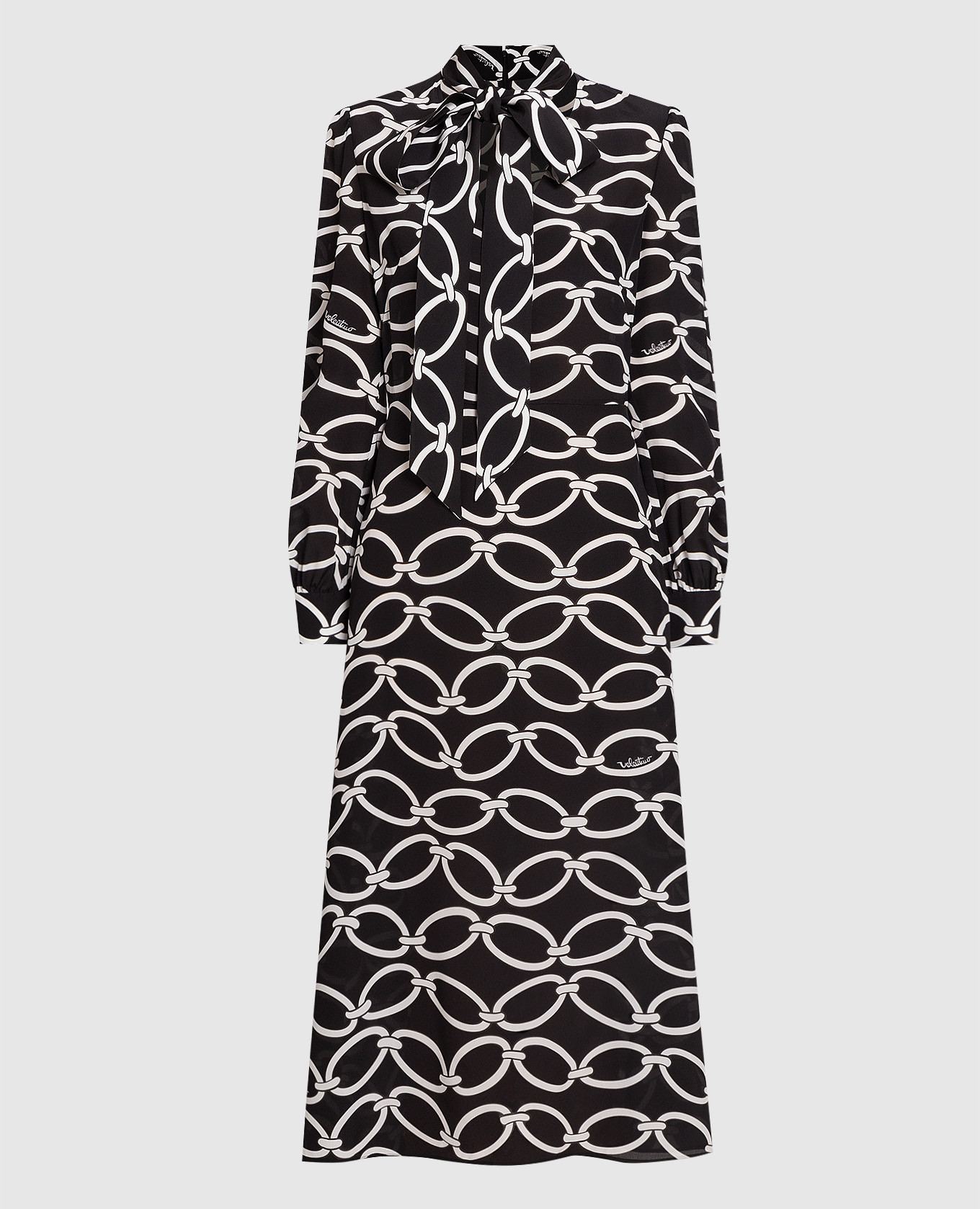 

Chain 1967 printed silk midi dress in black Valentino