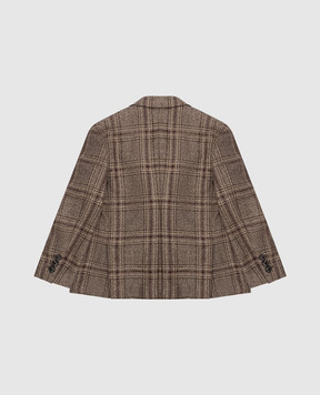 Stefano Ricci Checked wool, silk and cashmere children's dark beige blazer Y1RSGD2200WKC02A