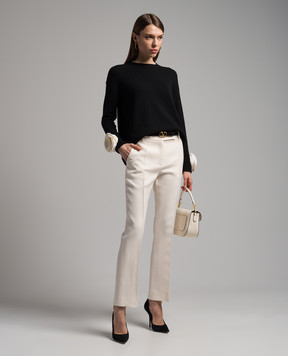 Valentino White Crepe Couture Flare Pants with Metallic Logo 4B3RB3681CF