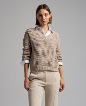 Brunello Cucinelli Beige openwork pullover with sequins MDV796812