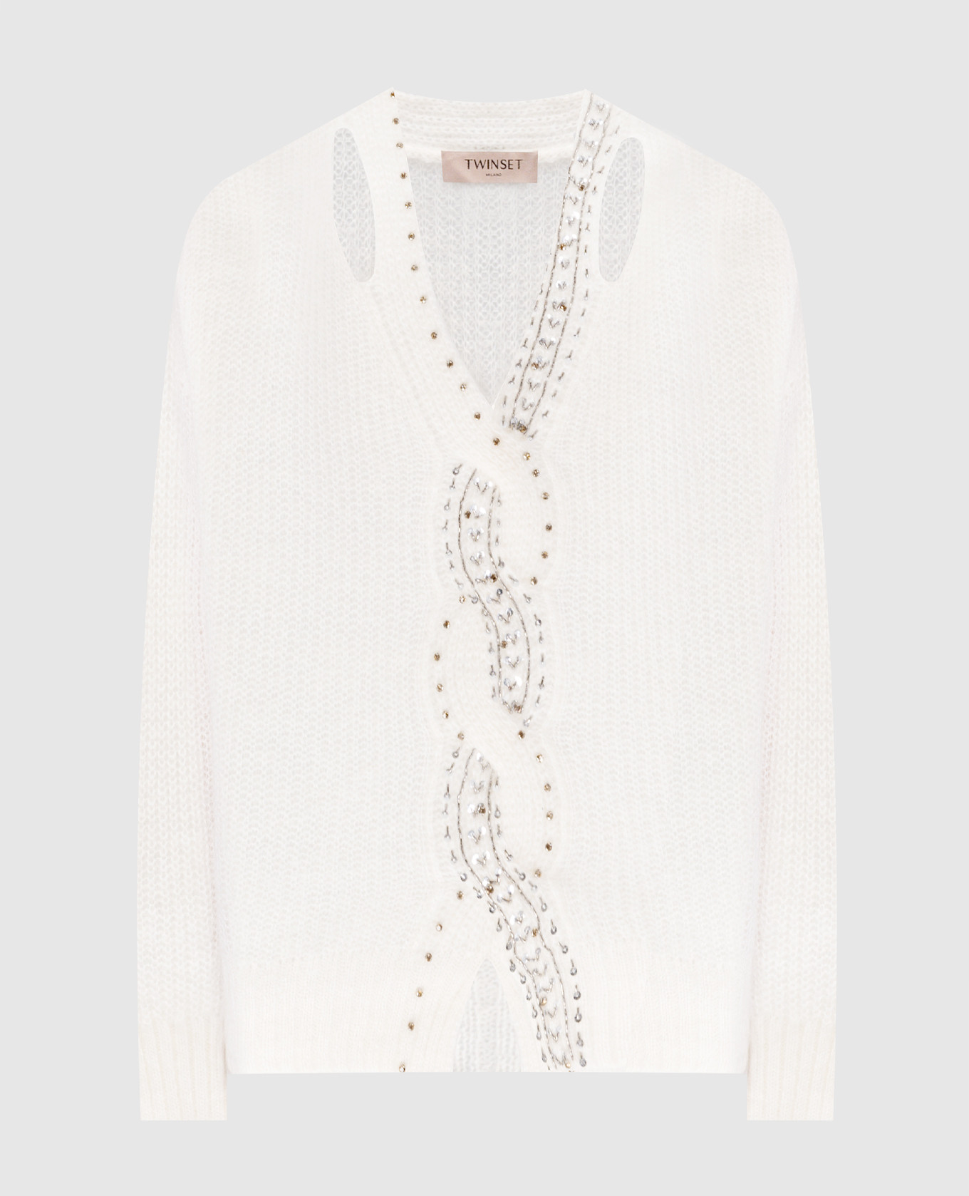 

White sweater with crystals and sequins Twinset