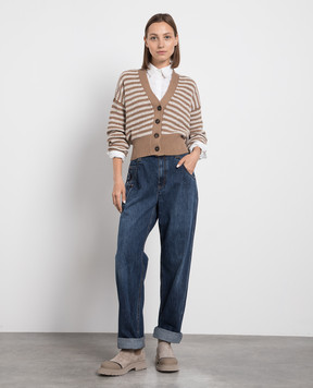 Brunello Cucinelli Brown striped cardigan with sequins M19580226P