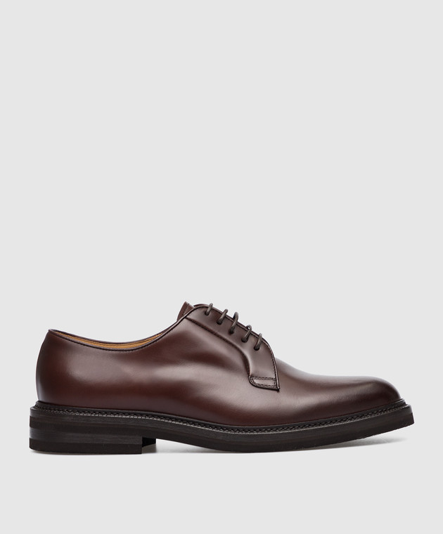 Brunello Cucinelli - Dark Brown Leather Derbies MZUVRNK810 - shop