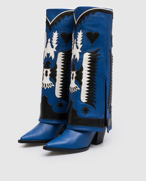 Filles a Papa Blue leather cossacks TEXASHIGH