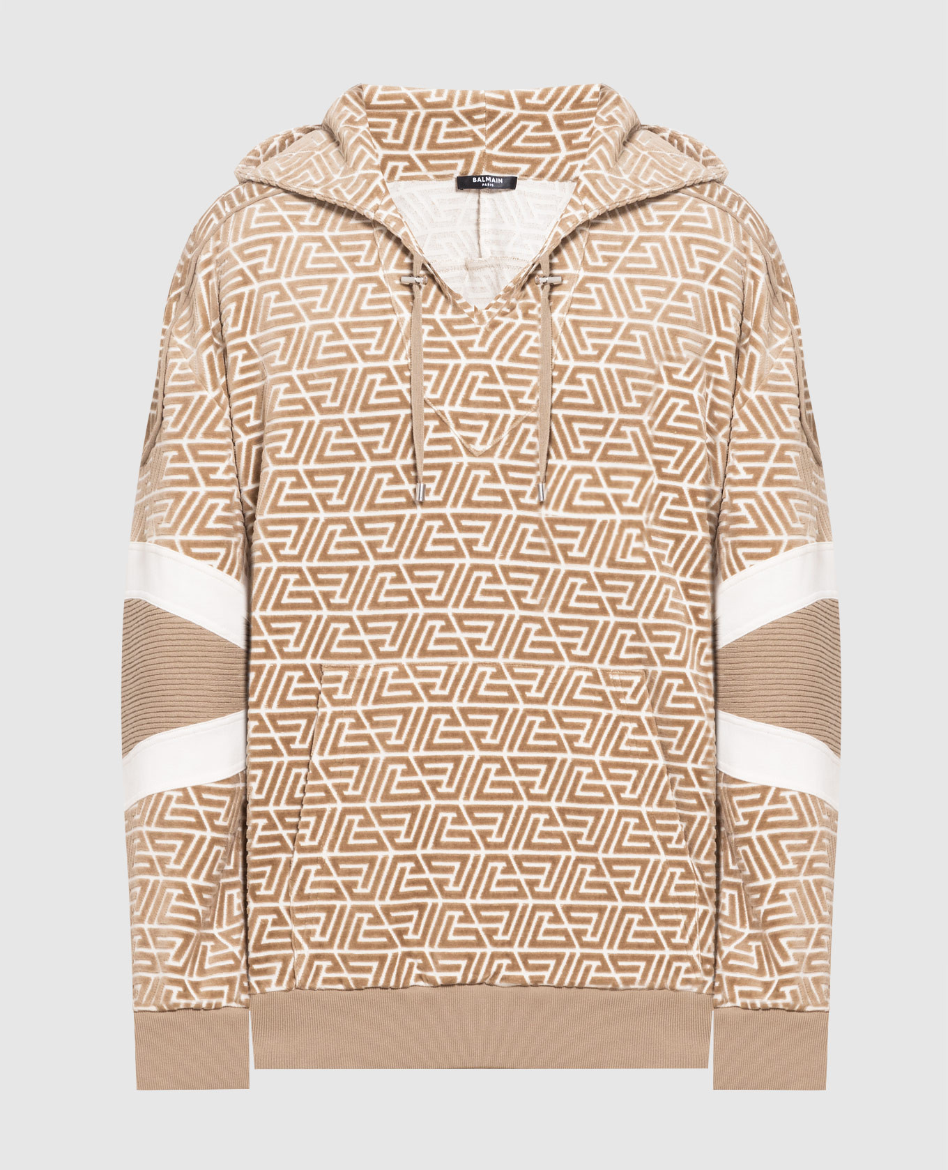 

Brown hoodie with textured monogram Balmain, Коричневый