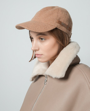 Borsalino Brown cashmere cap with logo 13373EWS