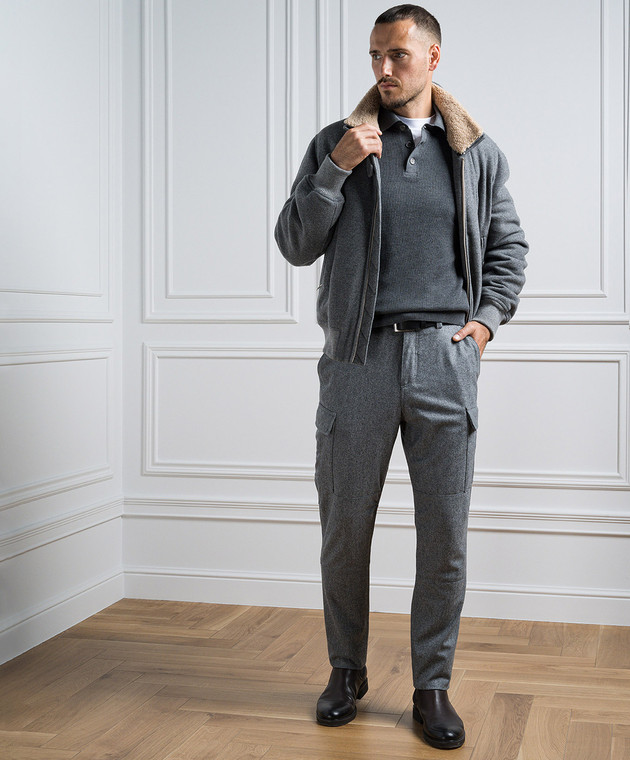 Brunello Cucinelli - Gray cashmere jacket with fur MT4976889