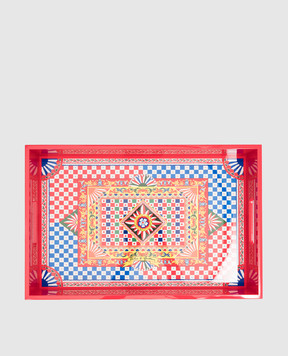 Dolce&Gabbana Red wooden tray with a geometric print TC0107TCAIL