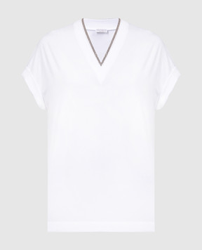 Brunello Cucinelli White t-shirt with monil chain M0T18BD222