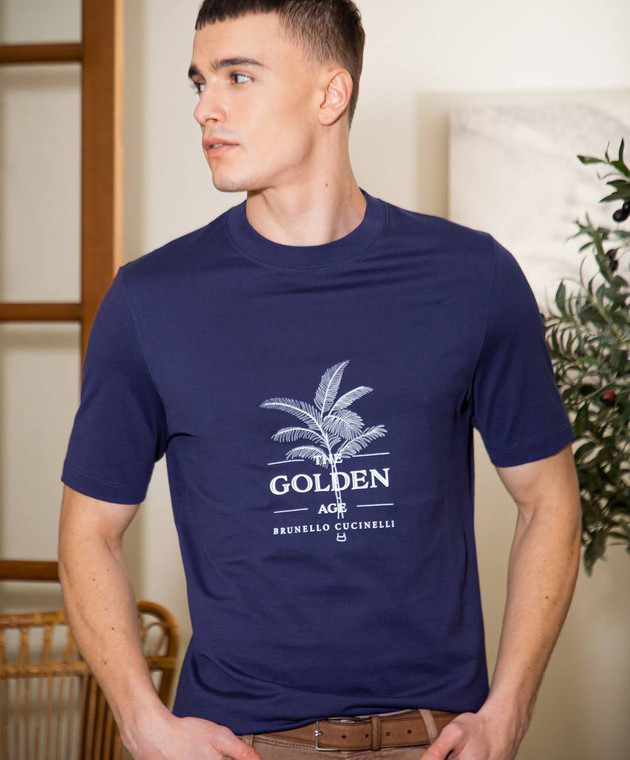 Brunello Cucinelli - Blue t-shirt with logo print M0B138482