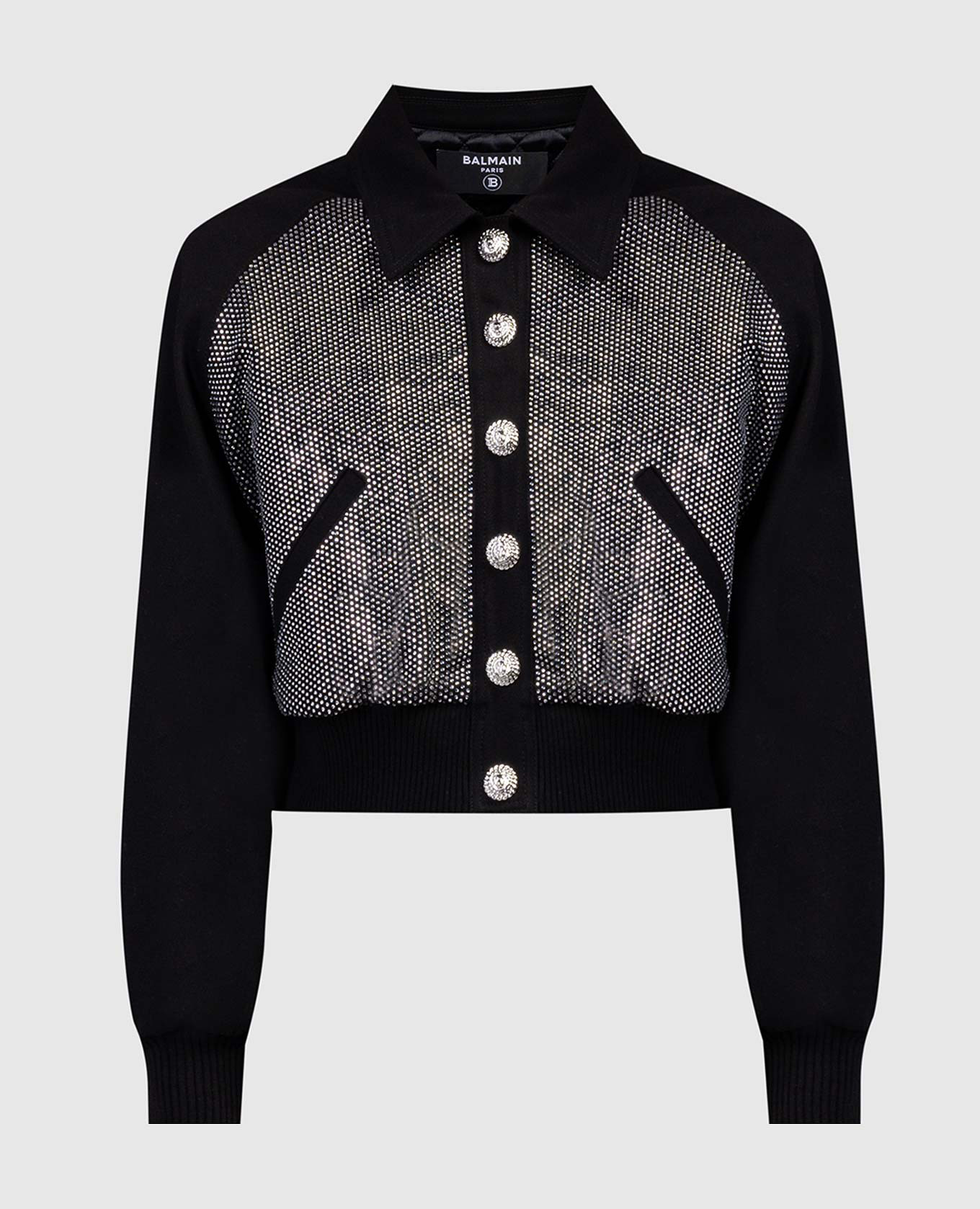 

Black cropped denim jacket with crystals Balmain