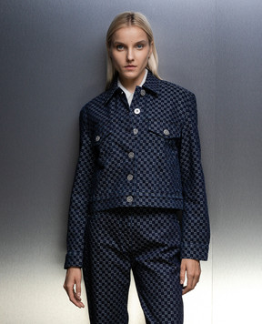 Balmain Blue denim jacket with logo monogram BF0TC110DD80