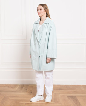 Marina Rinaldi Blue double-breasted leather coat ELEGANZA