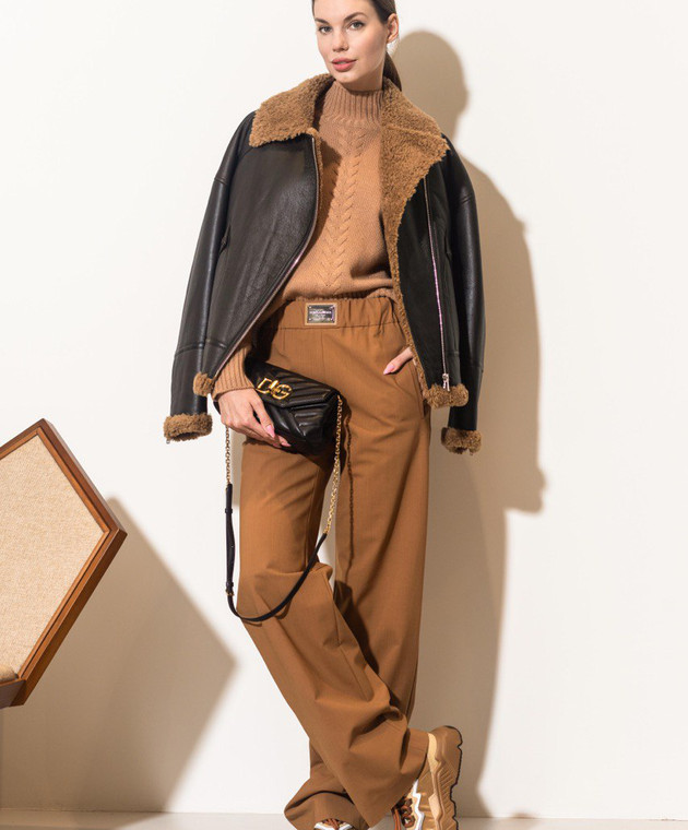 Yves Salomon - Brown leather jacket with fur 24WYV60060MEGO