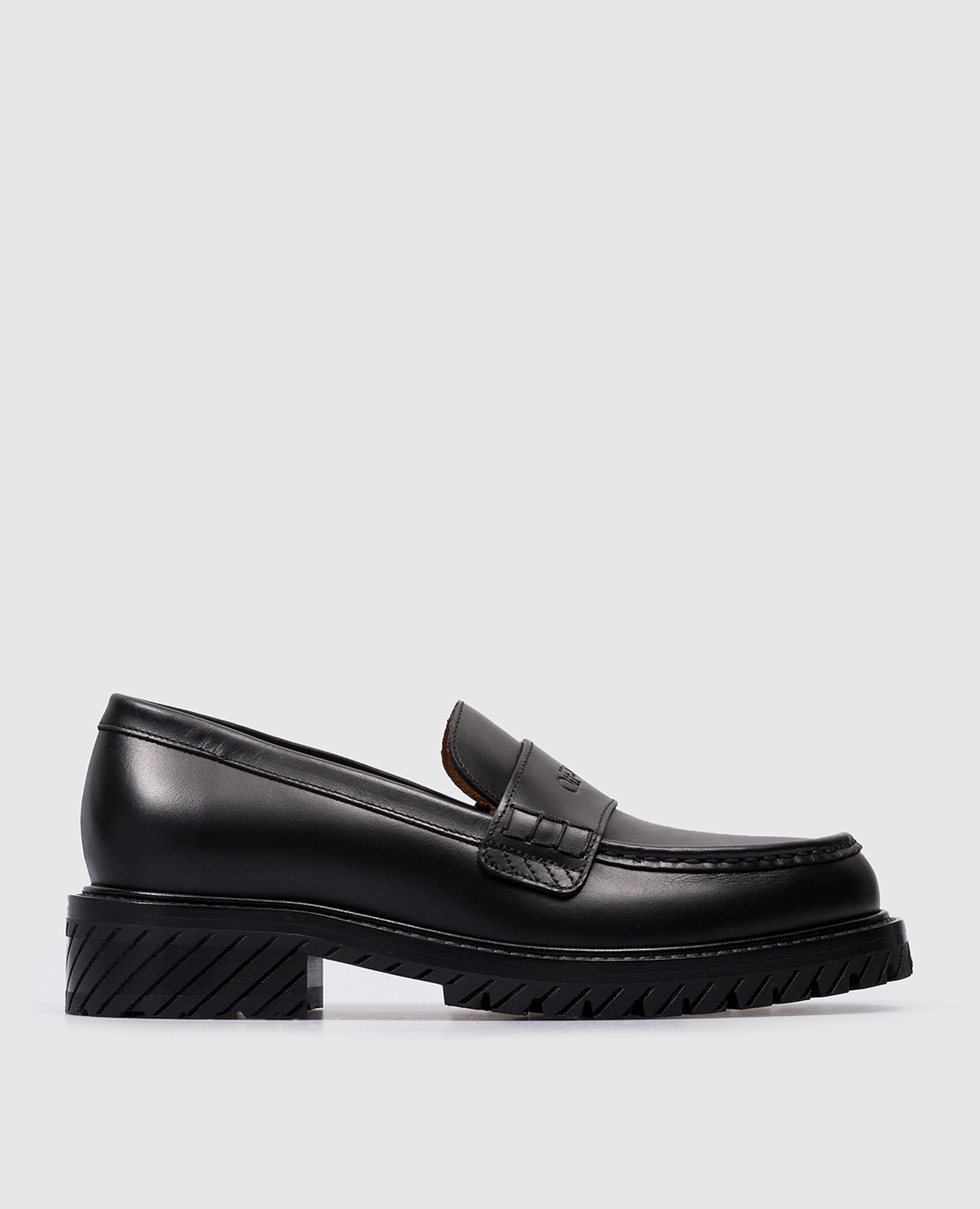 Military black leather loafers with embossed logo off-white
