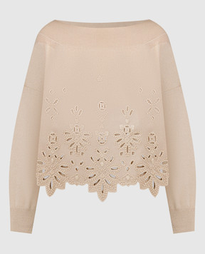 Ermanno Scervino Beige cashmere sweater with openwork embroidery D445M316IPYU
