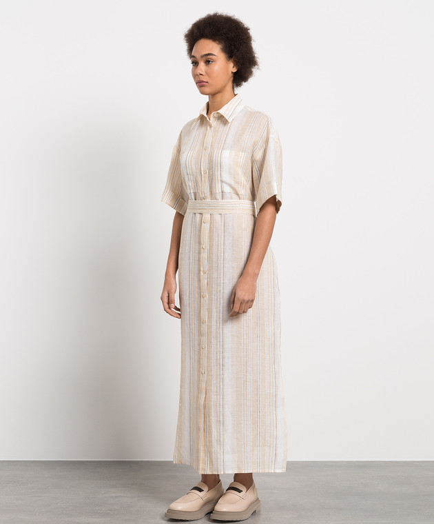 Peserico - Beige striped linen shirt dress S02090A02514 - shop with  European delivery at Symbol