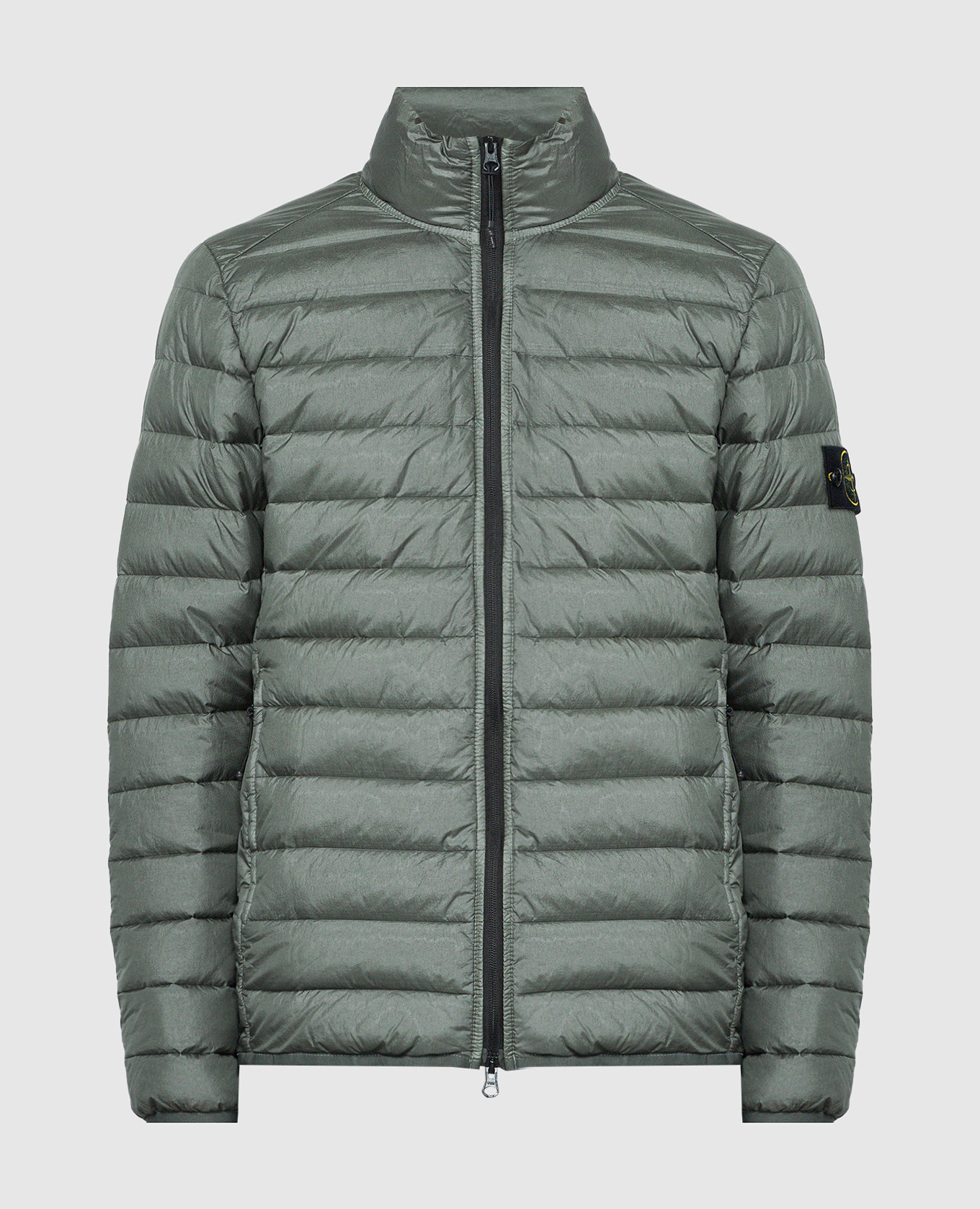 

Green down jacket with logo patch Stone Island, Зеленый