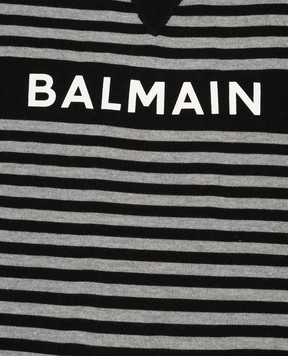 Balmain Children's gray striped wool jumper with logo BBT9P30W0012410