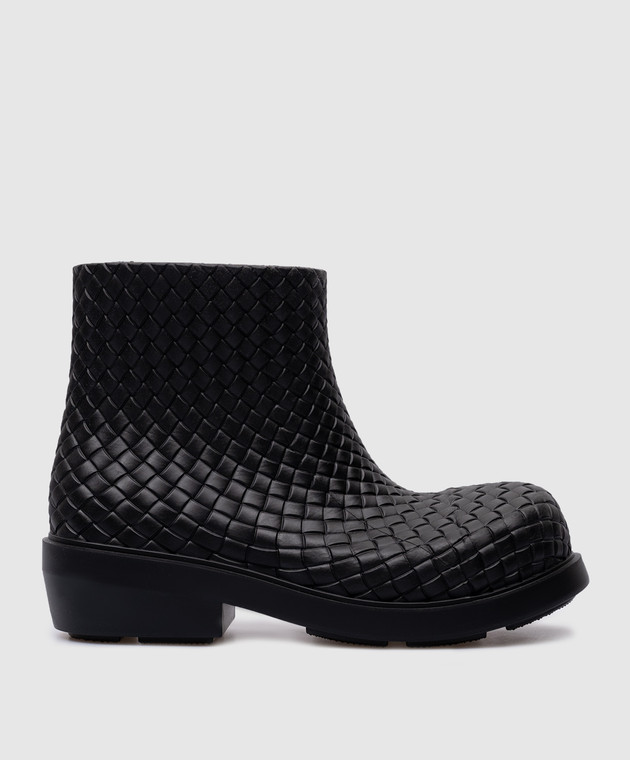 Bottega Veneta Stivali in gomma nera con goffratura intrecciata