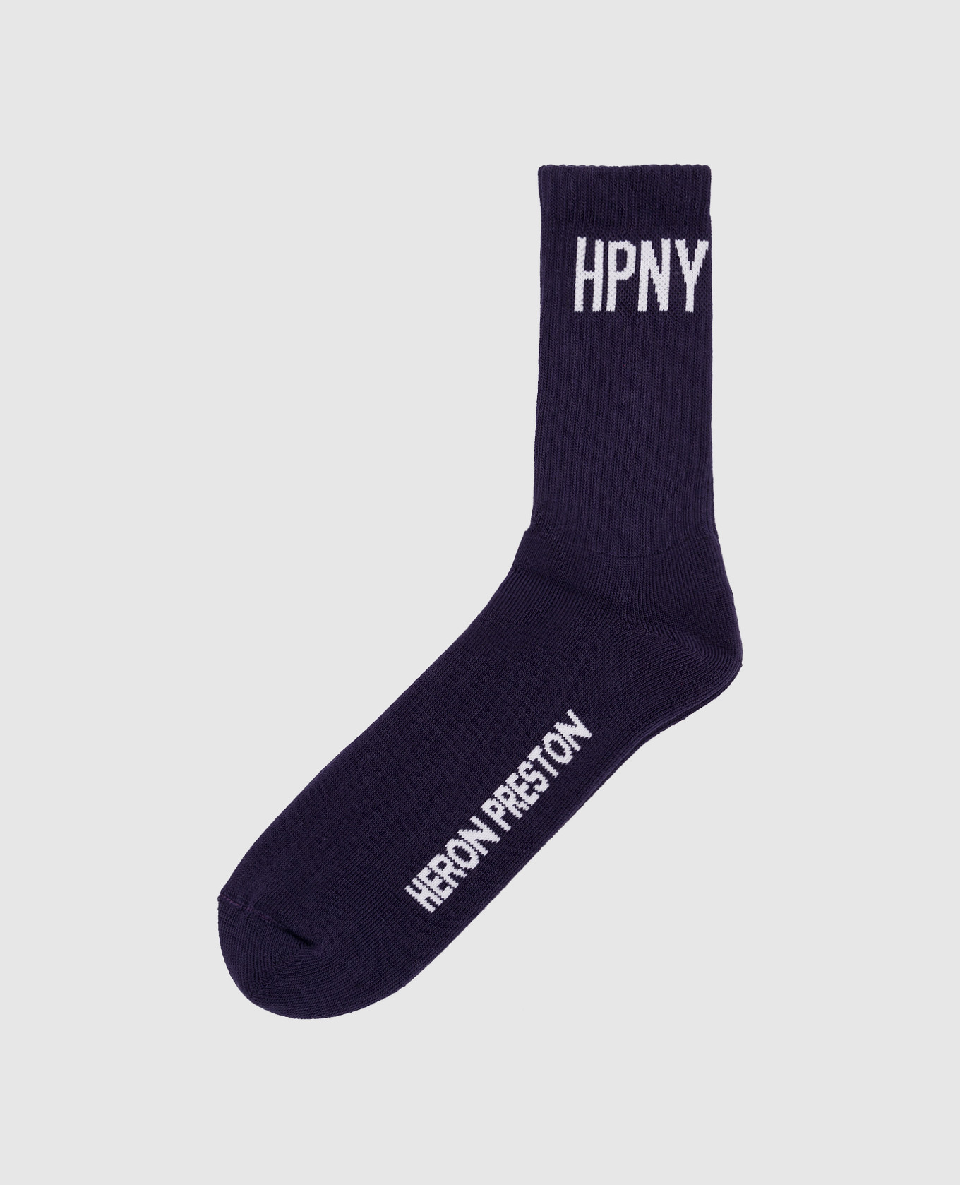 Purple logo pattern socks heron preston