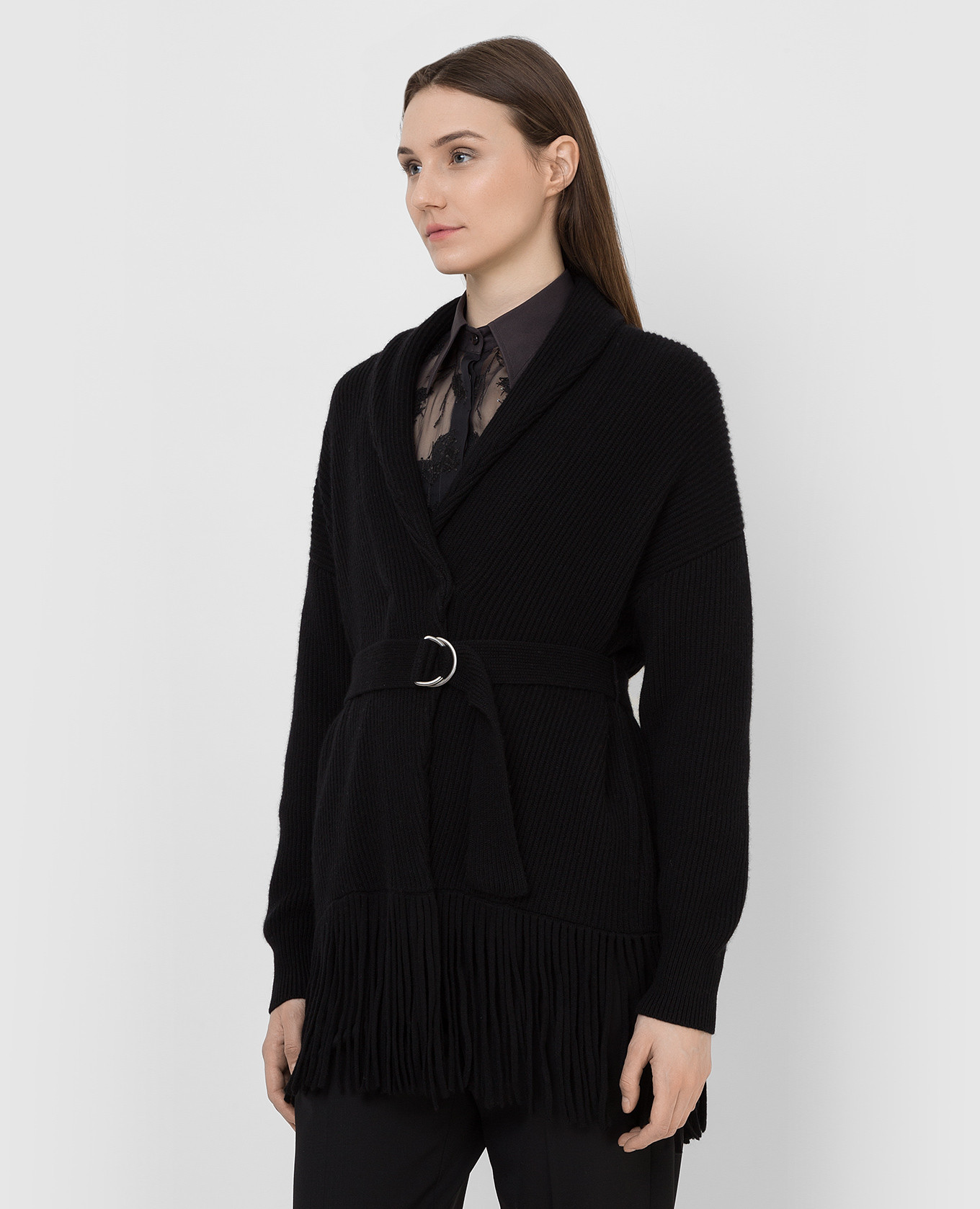 Black cashmere cardigan with fringes Brunello Cucinelli 3
