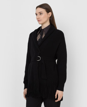 Brunello Cucinelli Black cashmere cardigan with fringes M12711916
