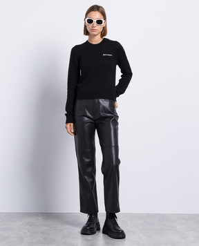 Palm Angels Black sweater with logo embroidery PWHE051F23KNI001