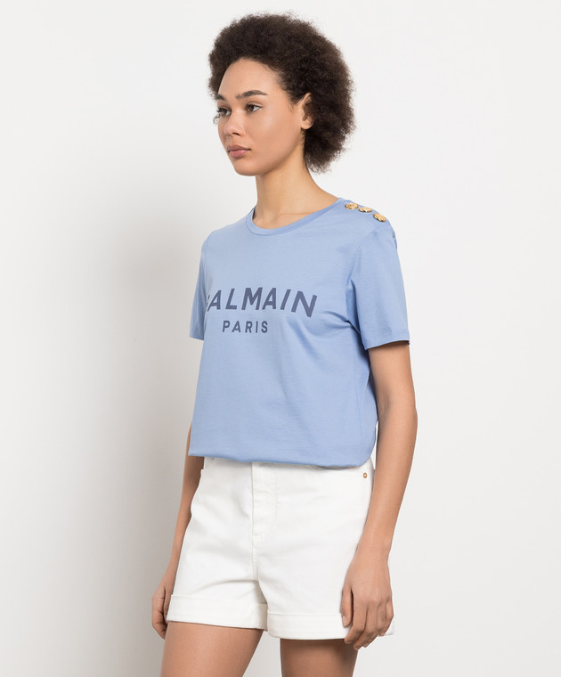 Balmain Blue t shirt with logo print AF0EF005BB02 buy with European delivery at Symbol