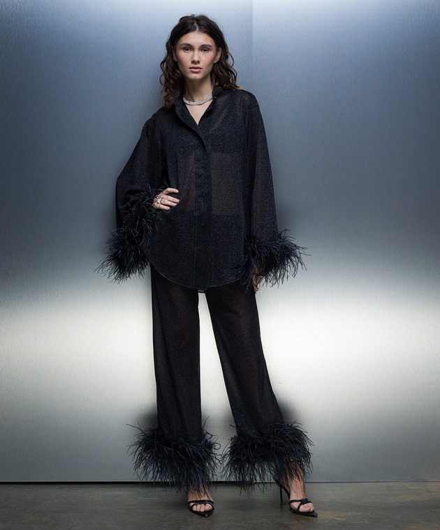 Oseree - Lumiere Plumage black blouse with ostrich feathers