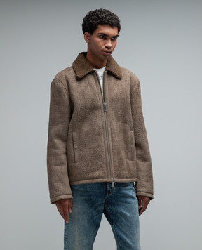 Off-White Brown sheepskin coat with embossed logo OMJL002F23LEA001