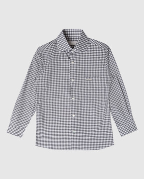 Stefano Ricci Children's gray checked shirt with textured logo YC004123M1812