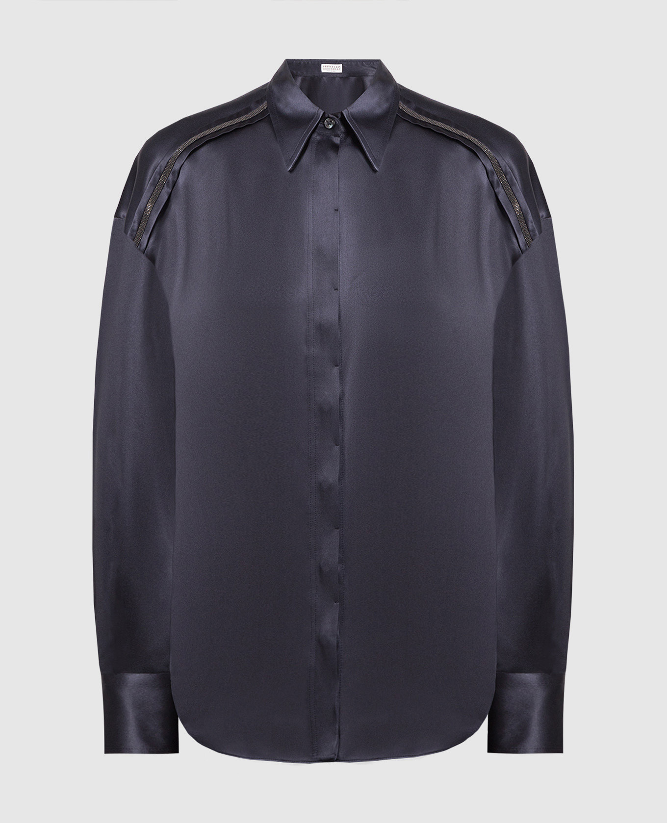 Blue silk shirt with monil chain brunello cucinelli
