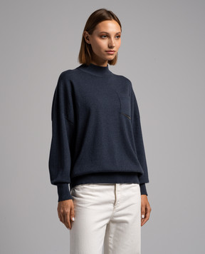 Brunello Cucinelli Blue cashmere jumper with monil chain M12186504