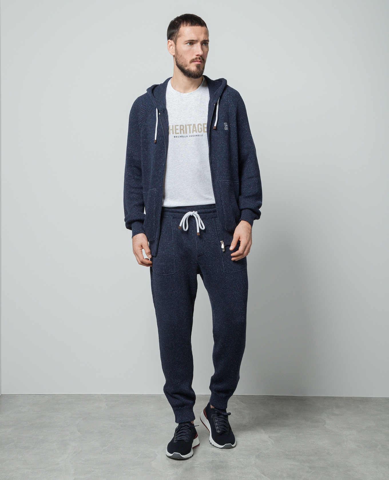 Blue melange joggers with linen Brunello Cucinelli 2