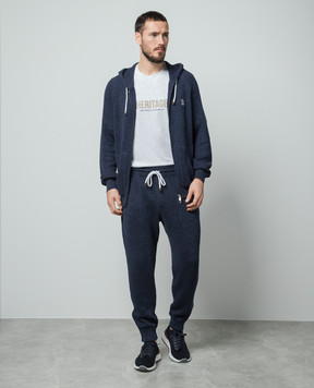 Brunello Cucinelli Blue melange joggers with linen MCH707409G