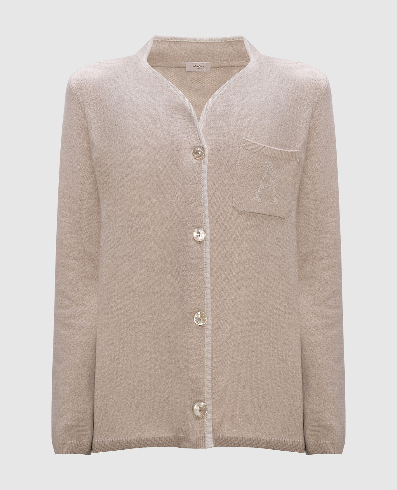 Beige logo cashmere cardigan agnona