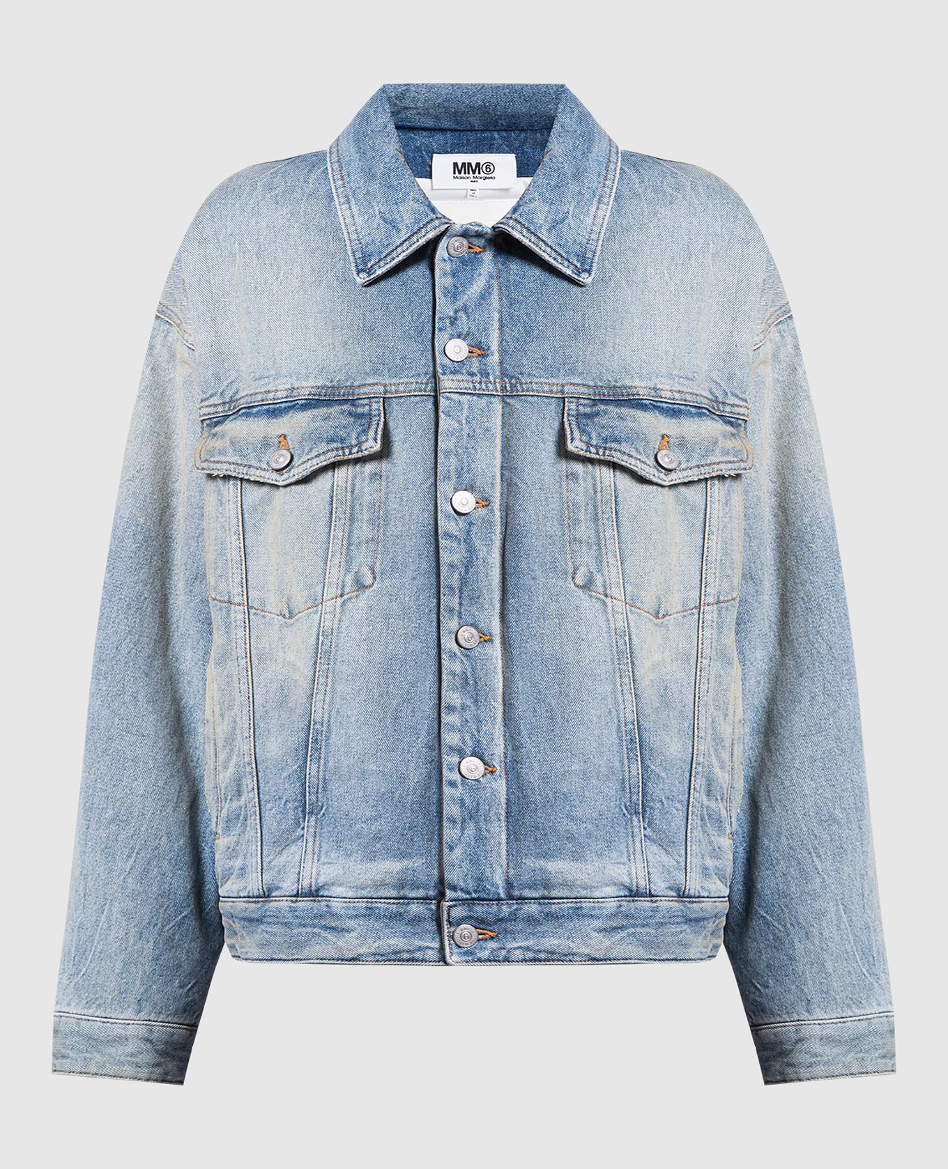

Blue denim jacket with a distressed effect Maison Margiela MM6, Light blue