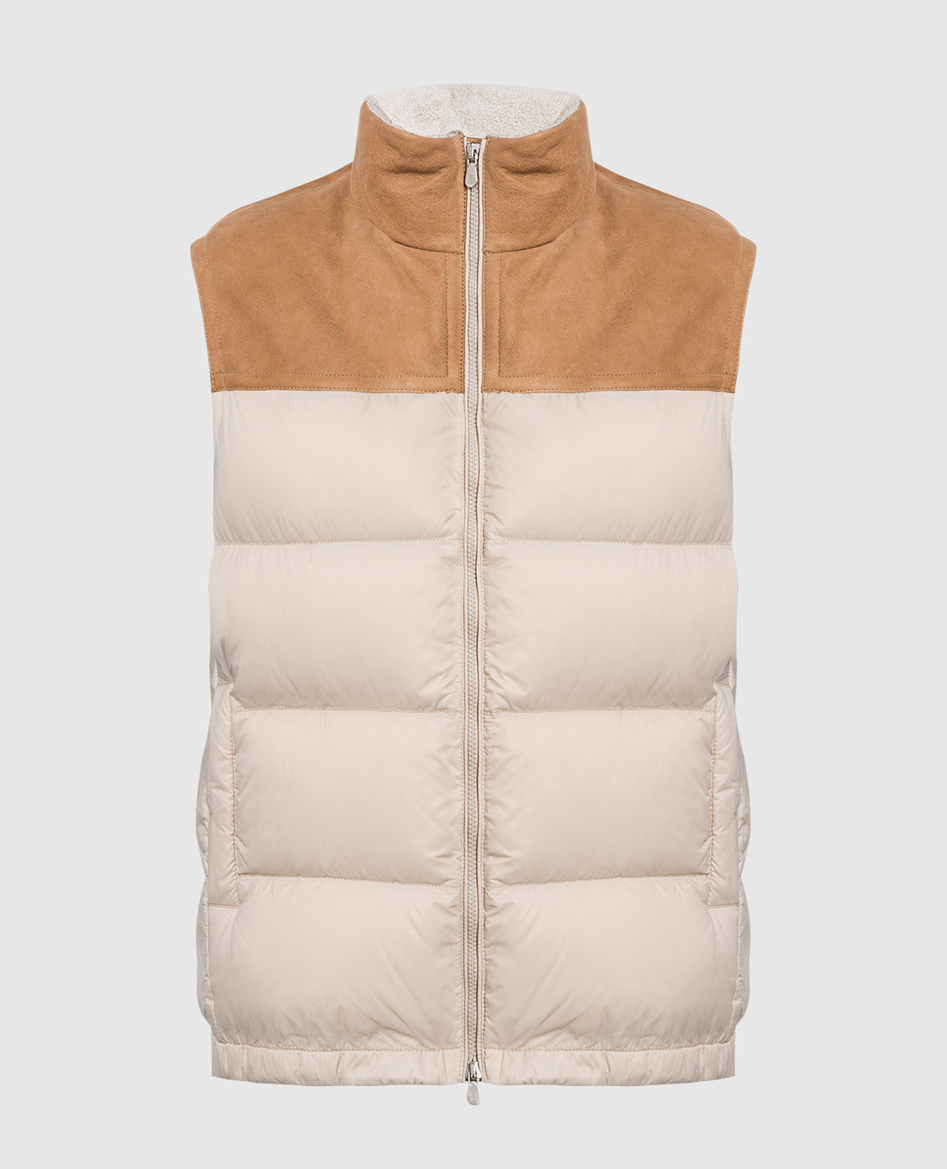 

Light beige down vest with horizontal stripes quilting Brunello Cucinelli