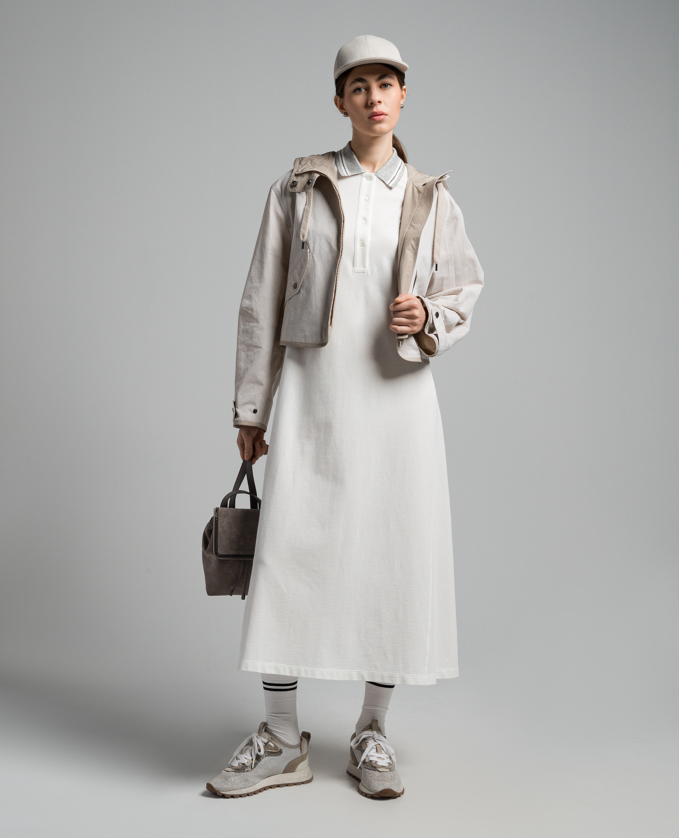

White logo embroidered polo dress with lurex Brunello Cucinelli